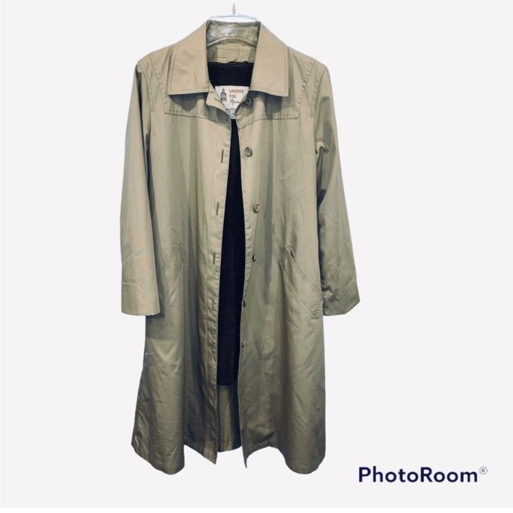 Vintage London Fog Fleece & Satin Lined Waist Tie Belted Trench Coat 8P